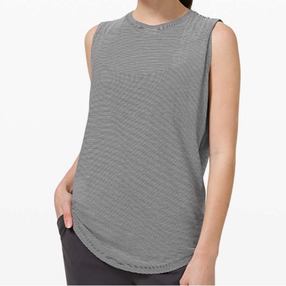 Lululemon Brunswick Tonka Black and White Striped Muscle Tank 10
